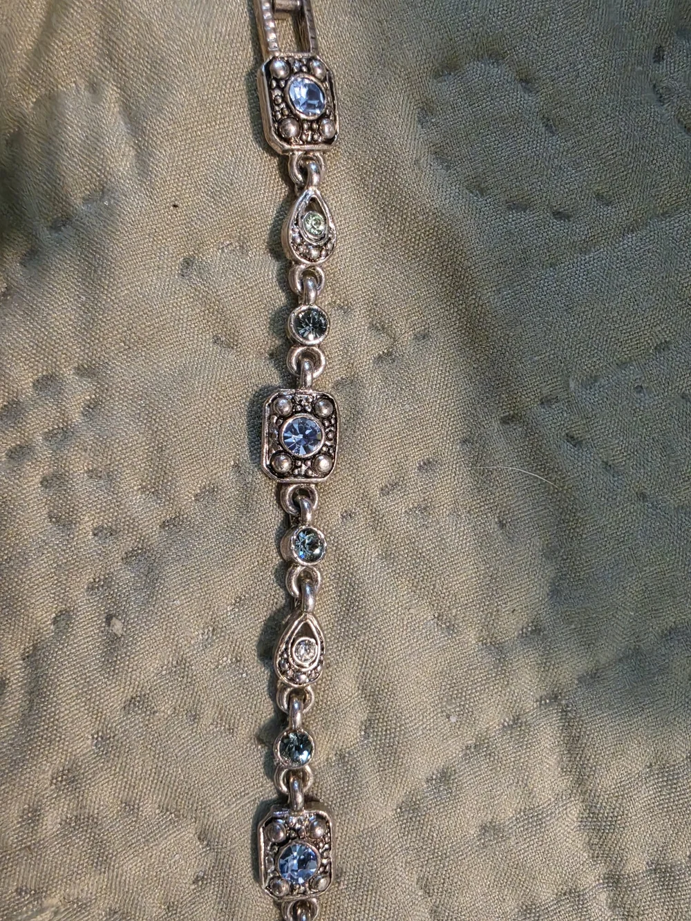 Silver-Tone Blue Crystal Link Bracelet - Women Jewelry